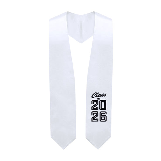 White Class of 2026 Graduation Stole/Sash with Classic Tips by Wholesale Grad Supply