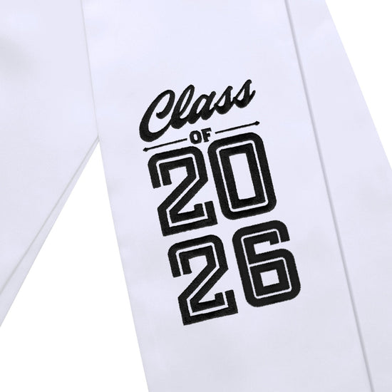 White Class of 2026 Graduation Stole/Sash with Classic Tips by Wholesale Grad Supply