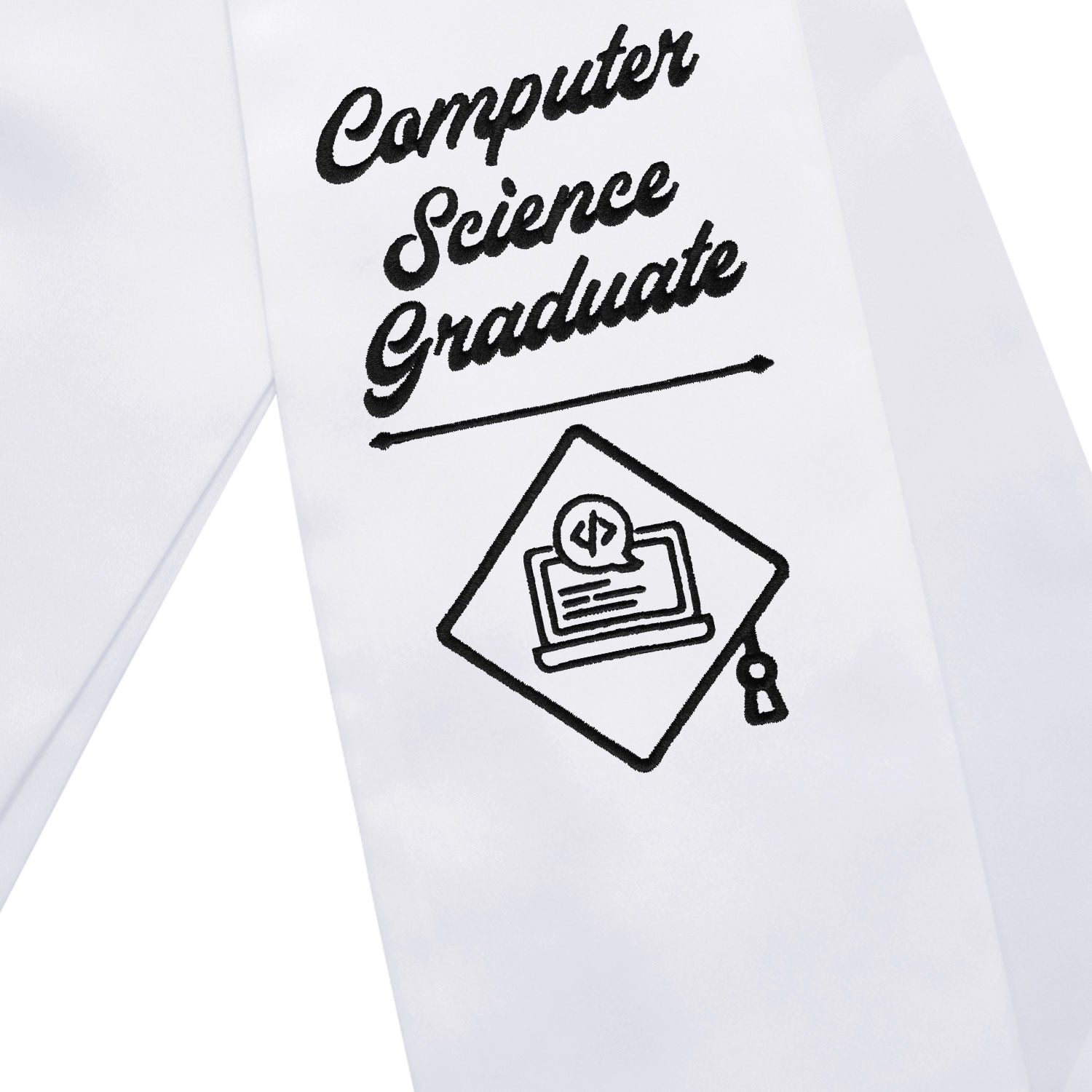 White Computer Science Graduate Stole/Sash with Classic Tips by Wholesale Grad Supply