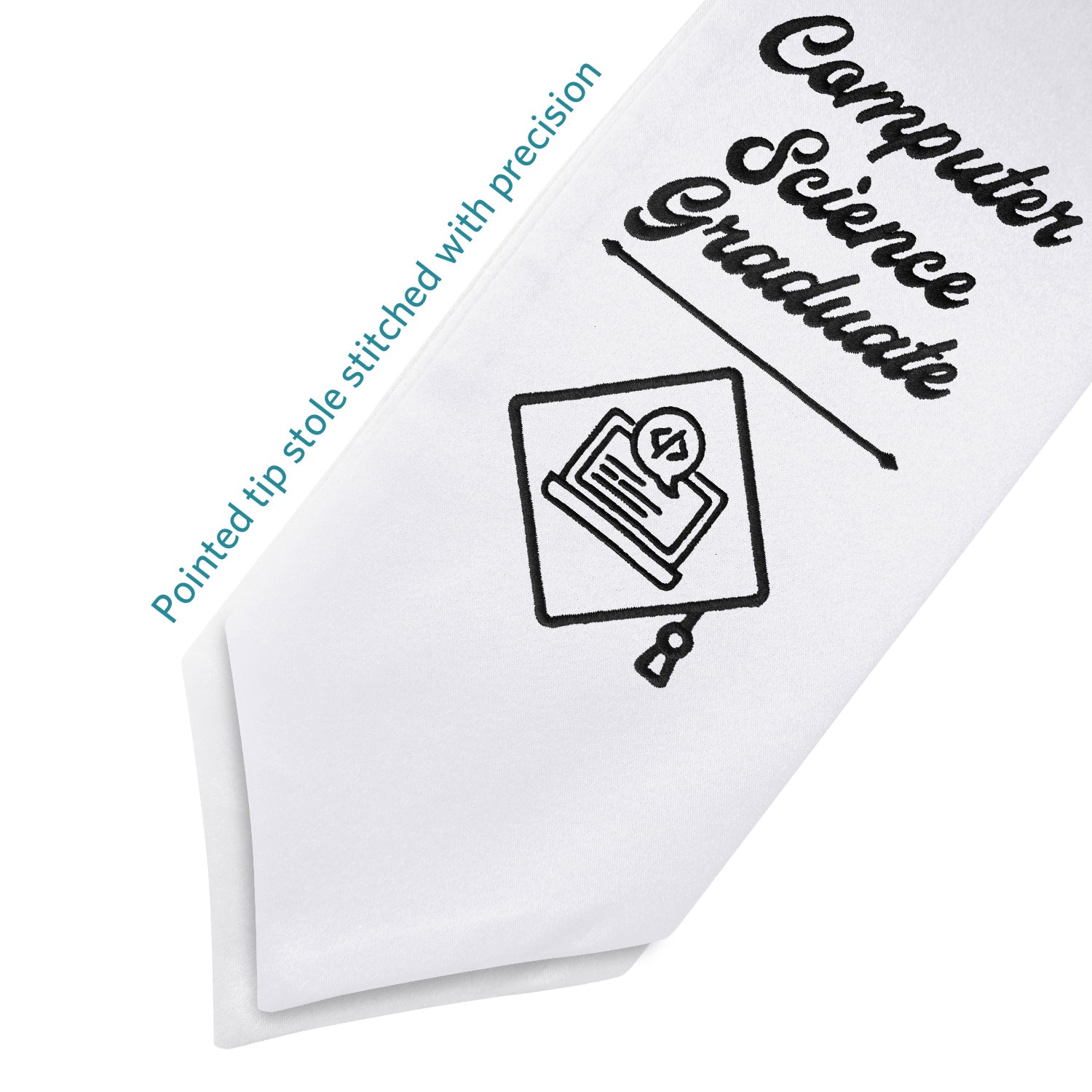 White Computer Science Graduate Stole/Sash with Classic Tips by Wholesale Grad Supply