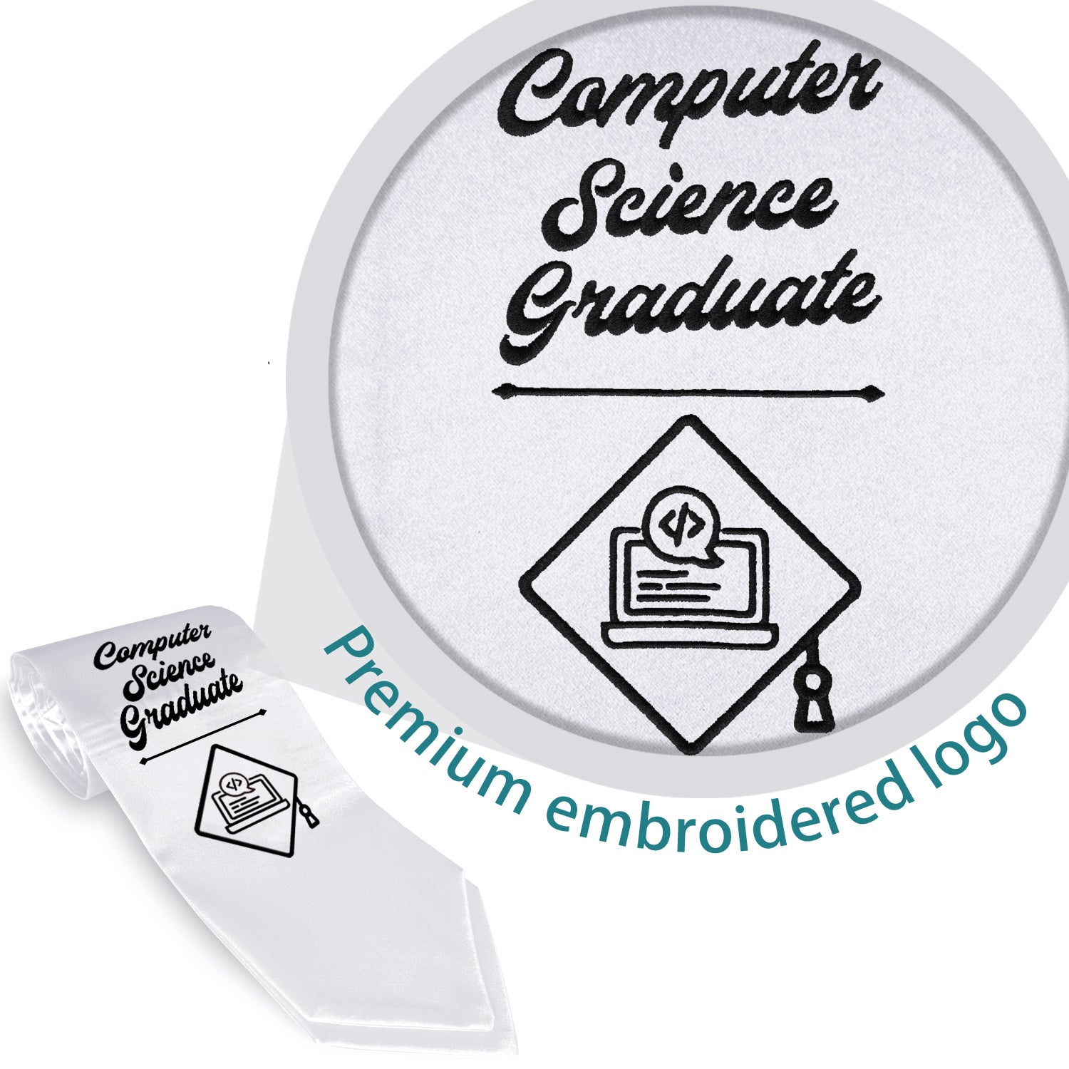 White Computer Science Graduate Stole/Sash with Classic Tips by Wholesale Grad Supply