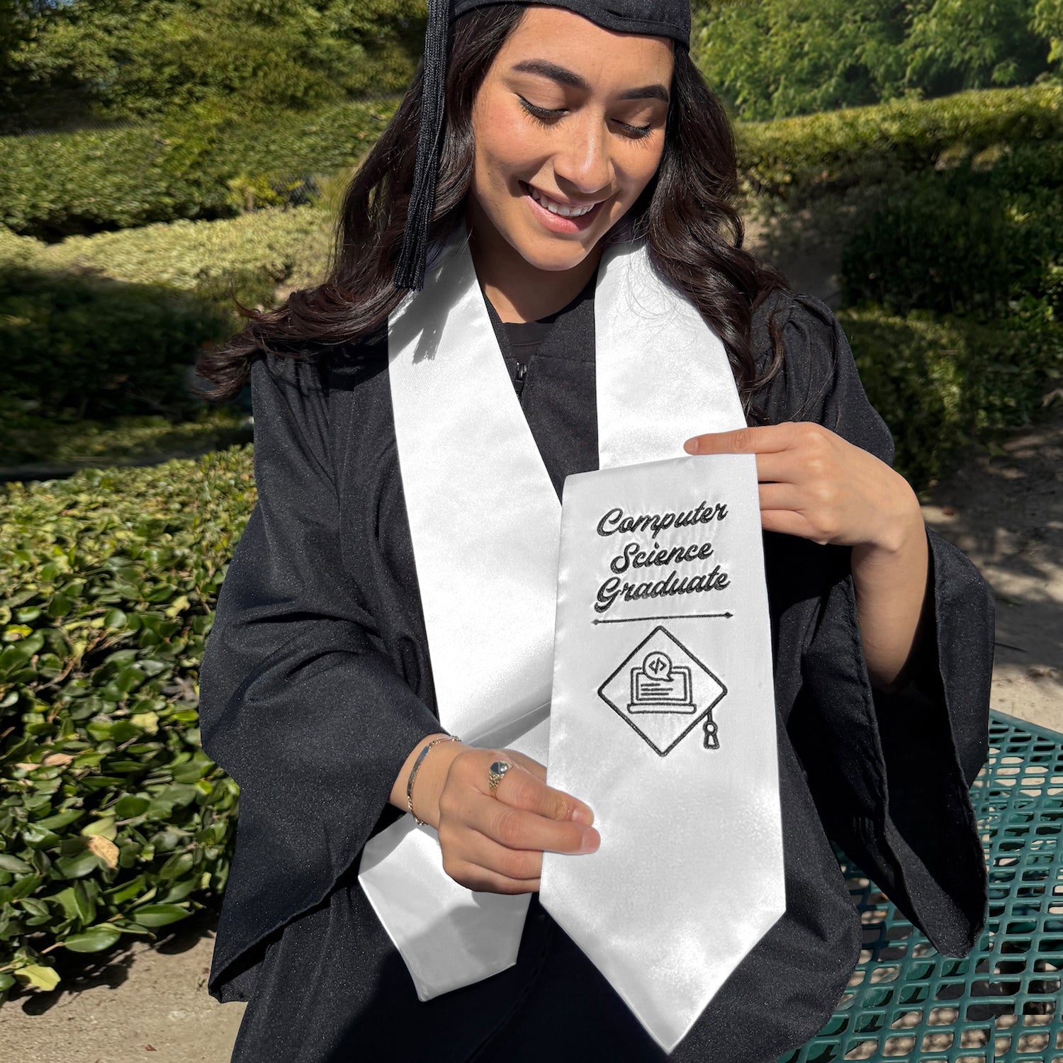 White Computer Science Graduate Stole/Sash with Classic Tips by Wholesale Grad Supply