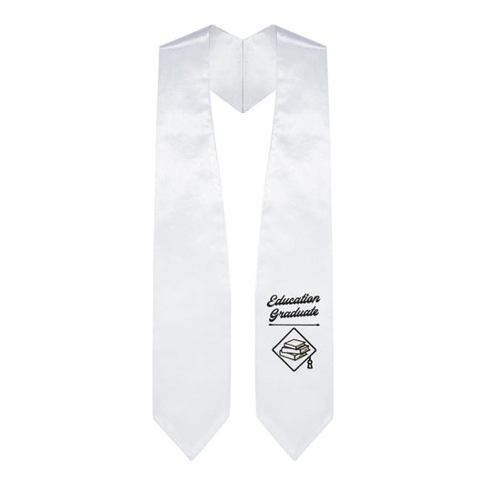 White Education Graduate Stole/Sash with Classic Tips by Wholesale Grad Supply