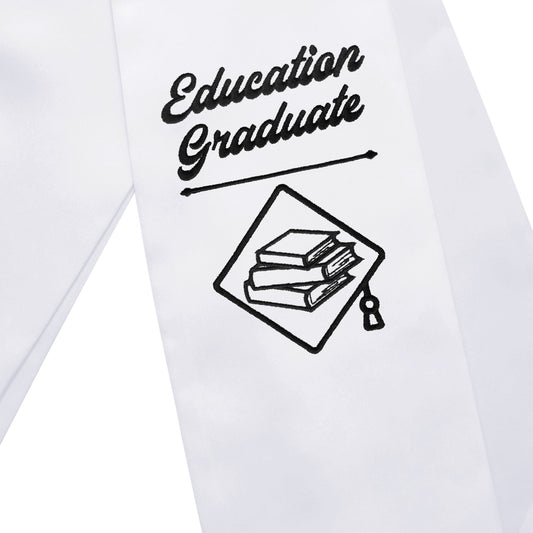 White Education Graduate Stole/Sash with Classic Tips by Wholesale Grad Supply