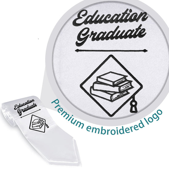 White Education Graduate Stole/Sash with Classic Tips by Wholesale Grad Supply