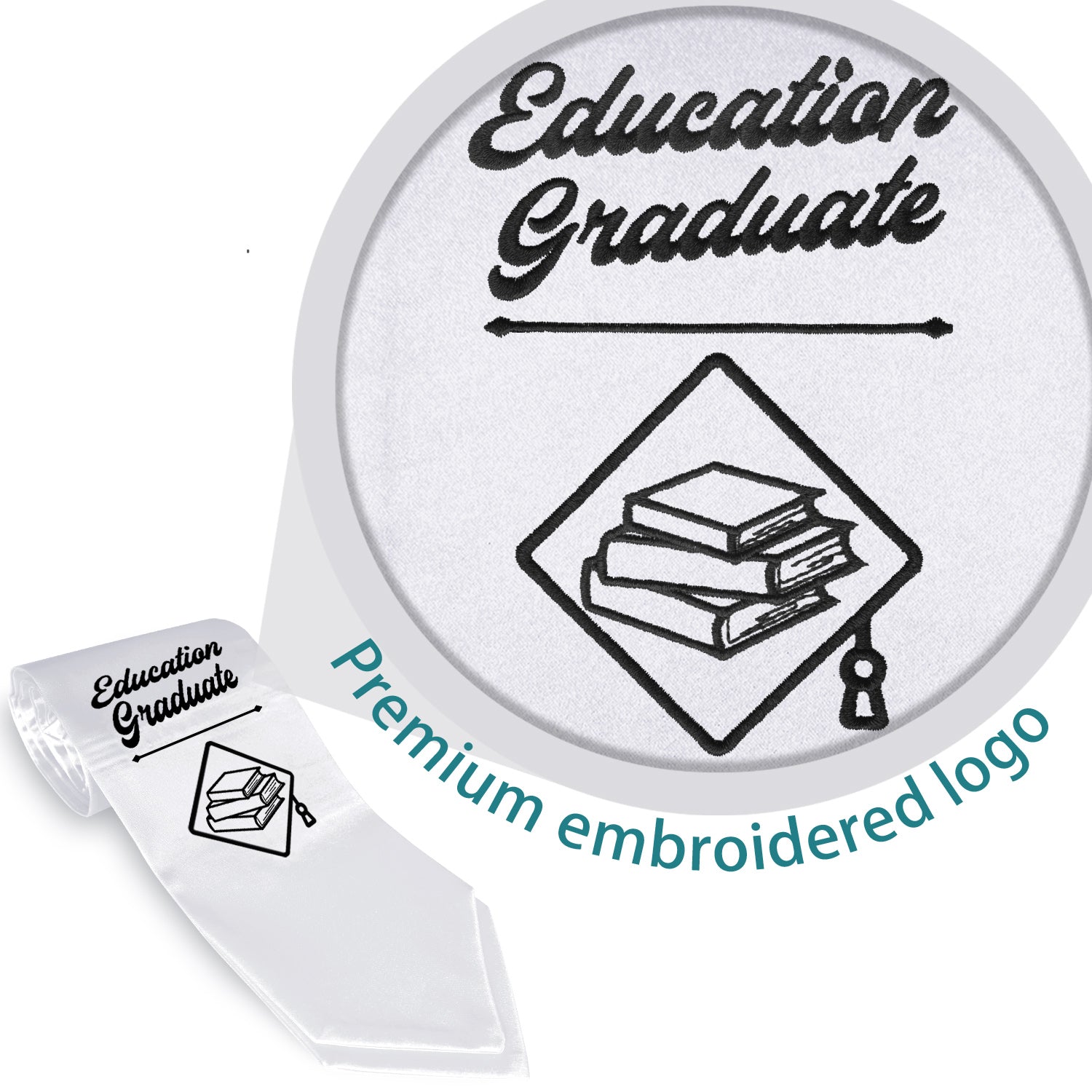 White Education Graduate Stole/Sash with Classic Tips by Wholesale Grad Supply
