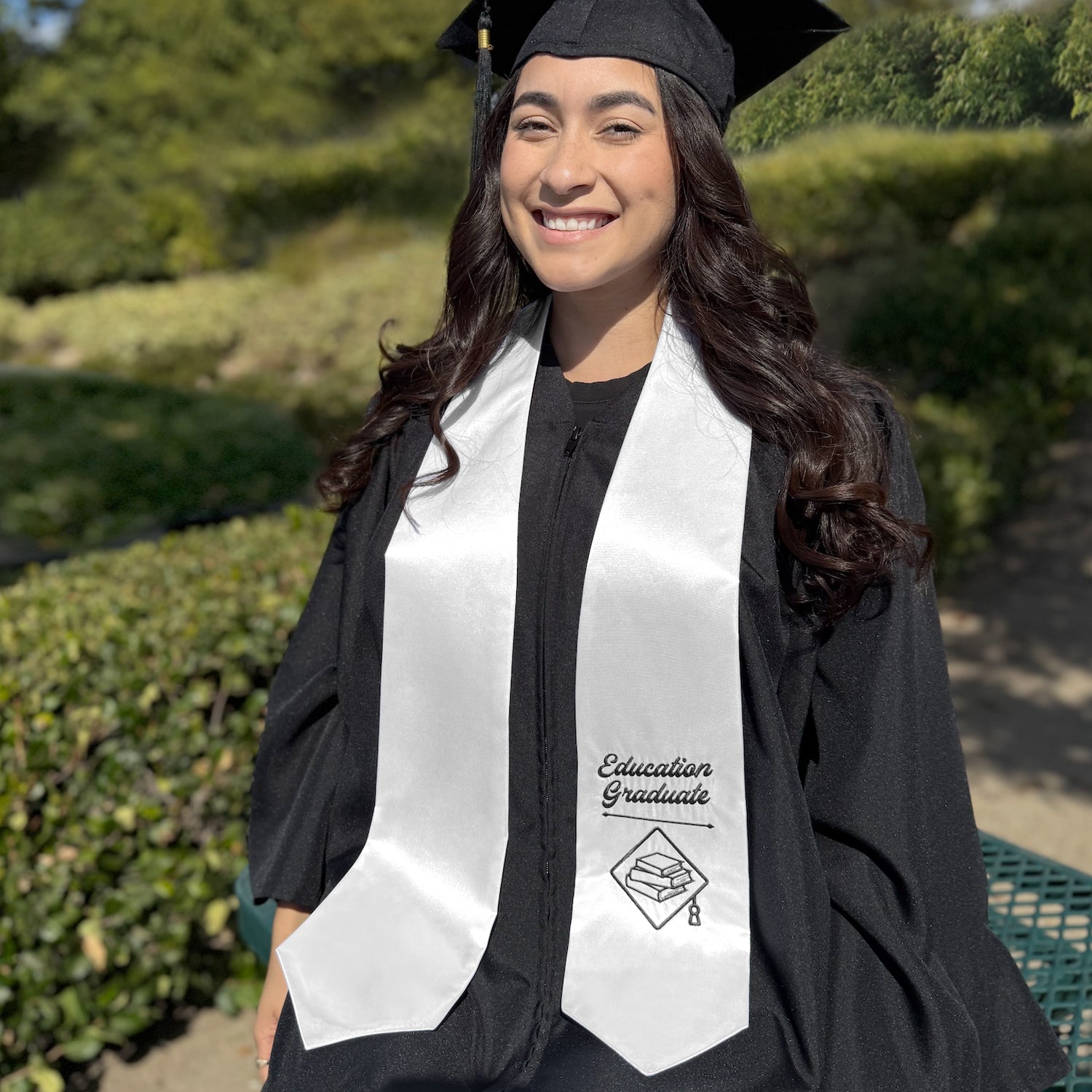 White Education Graduate Stole/Sash with Classic Tips by Wholesale Grad Supply