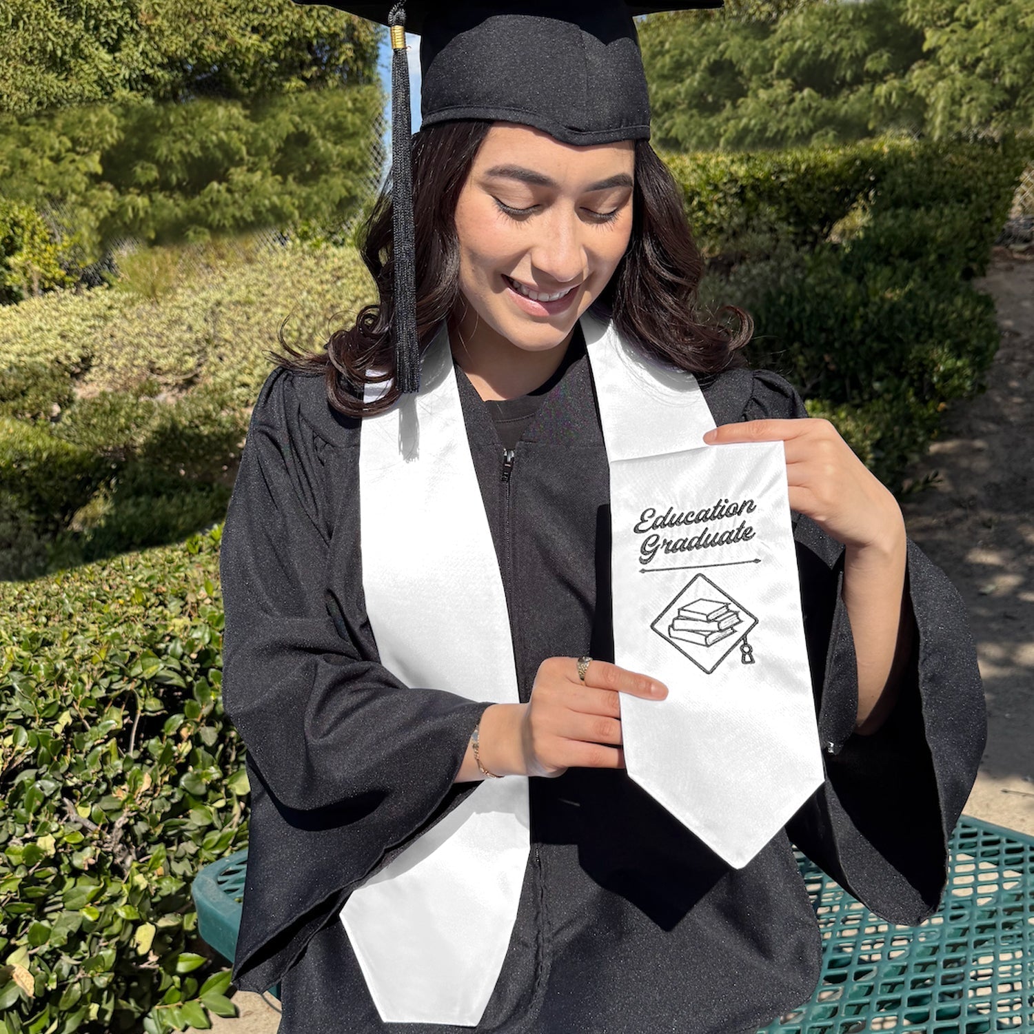 White Education Graduate Stole/Sash with Classic Tips by Wholesale Grad Supply