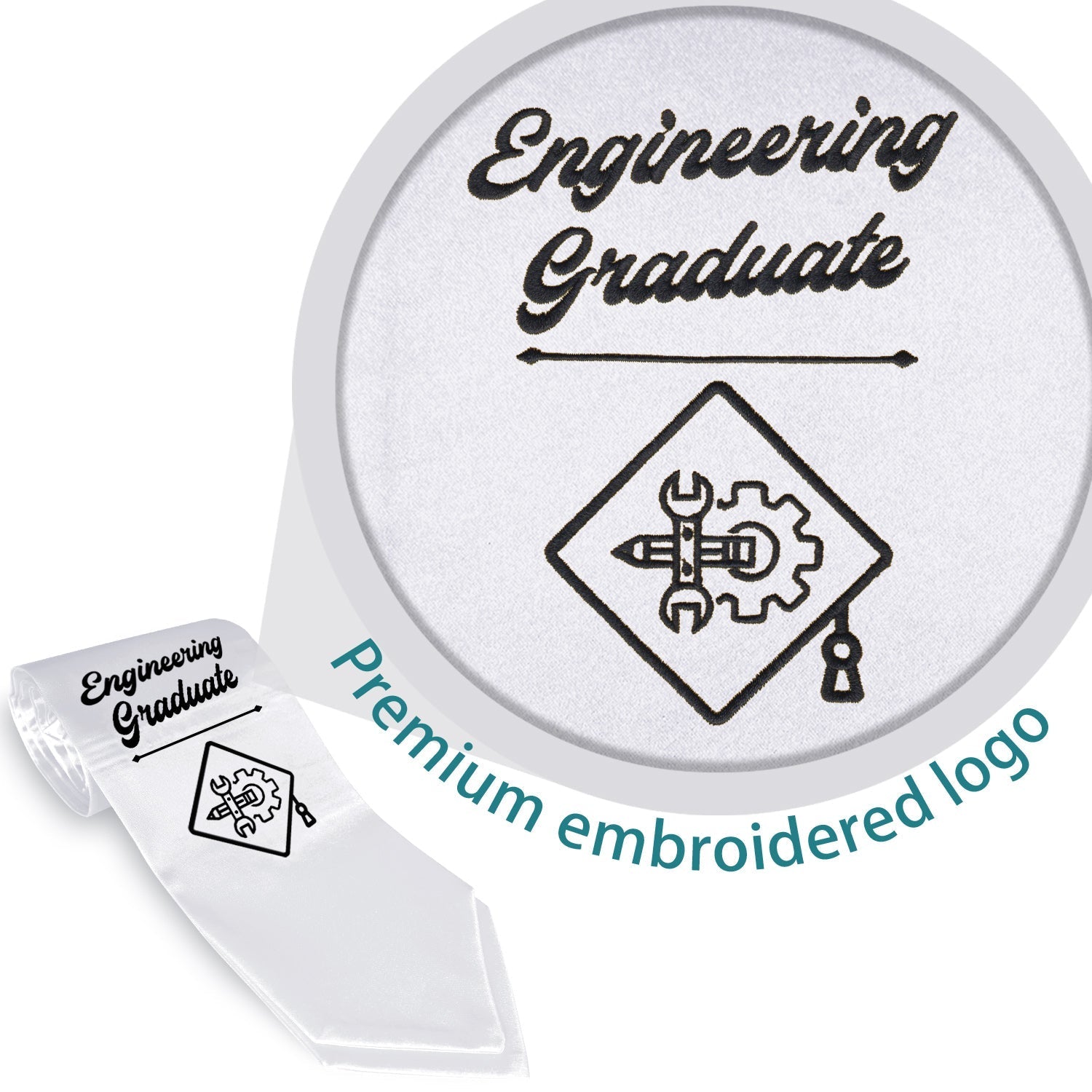 White Engineering Graduate Stole/Sash with Classic Tips by Wholesale Grad Supply