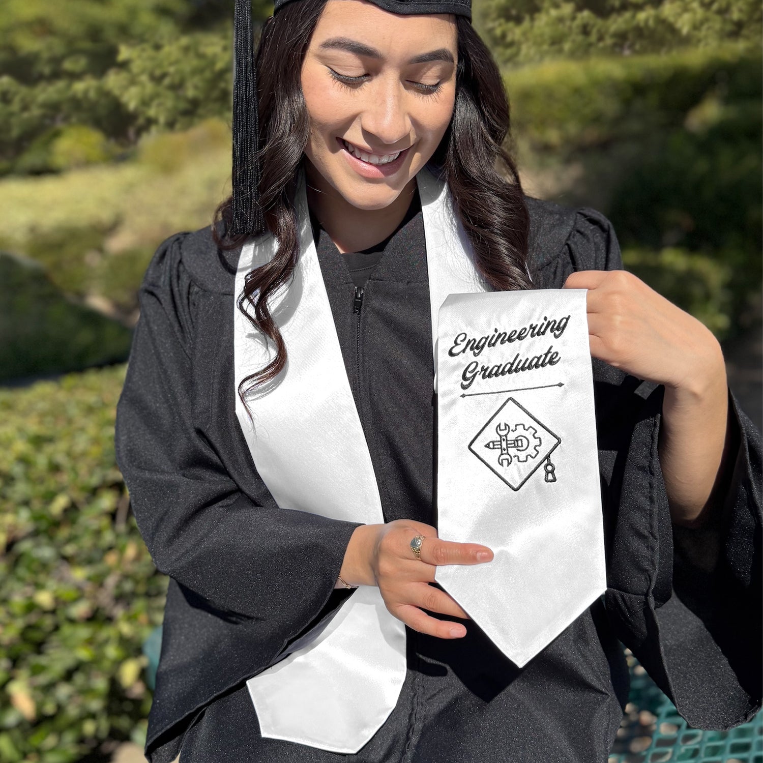 White Engineering Graduate Stole/Sash with Classic Tips by Wholesale Grad Supply