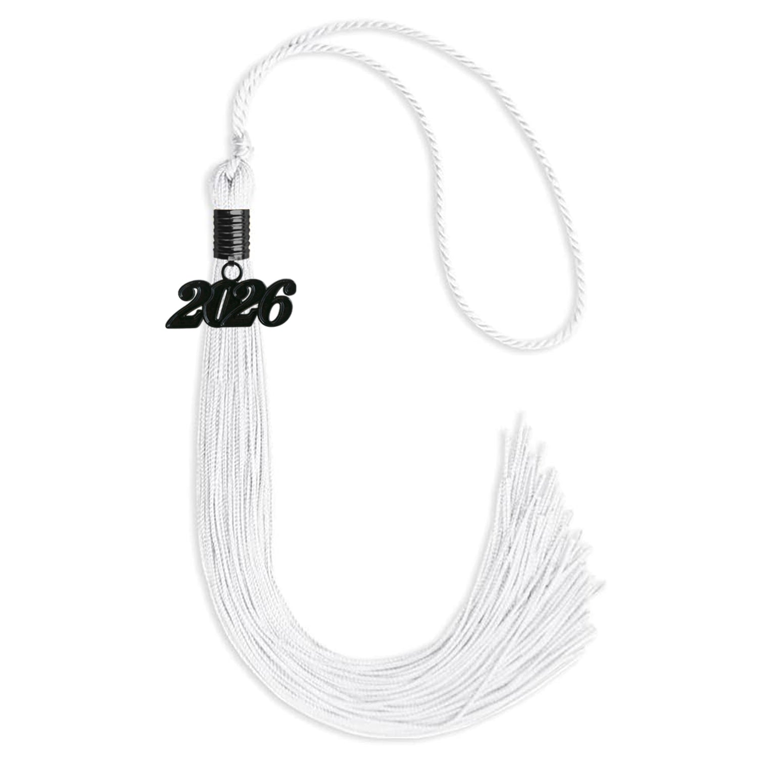 White Graduation Tassel with Black Bling Charm by Wholesale Grad Supply