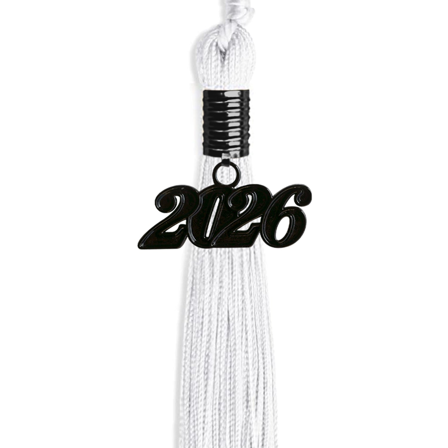 White Graduation Tassel with Black Bling Charm by Wholesale Grad Supply