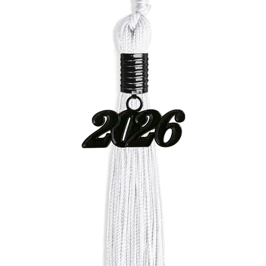 White Graduation Tassel with Black Bling Charm by Wholesale Grad Supply