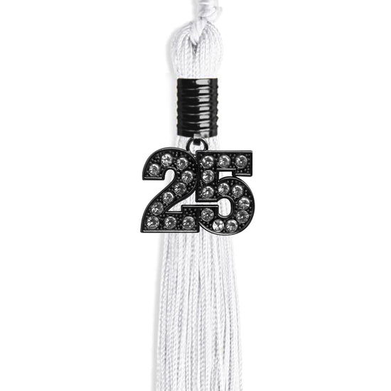 White Graduation Tassel with Black Bling Charm by Wholesale Grad Supply
