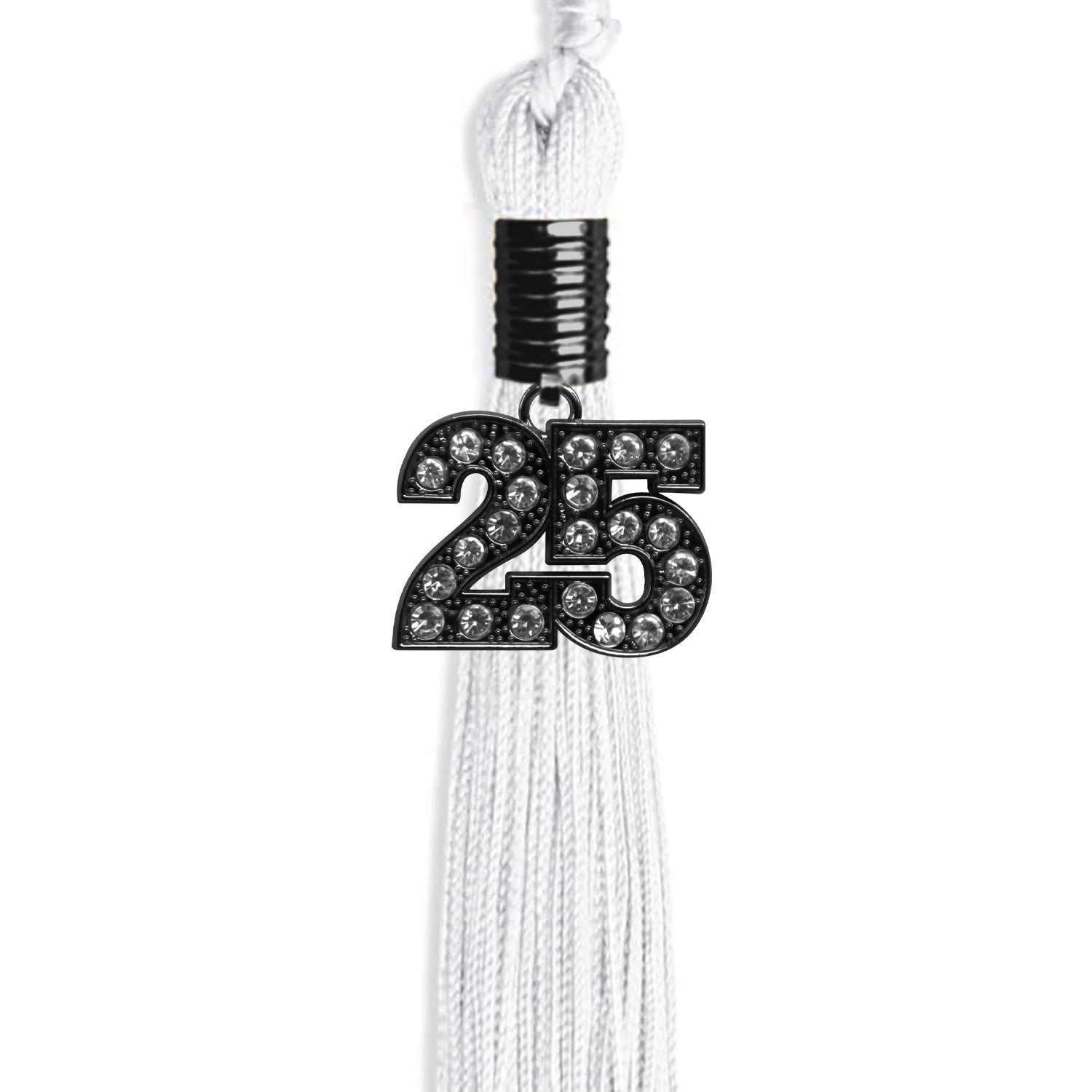 White Graduation Tassel with Black Bling Charm by Wholesale Grad Supply