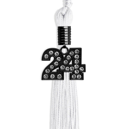 White Graduation Tassel with Black Bling Charm by Wholesale Grad Supply