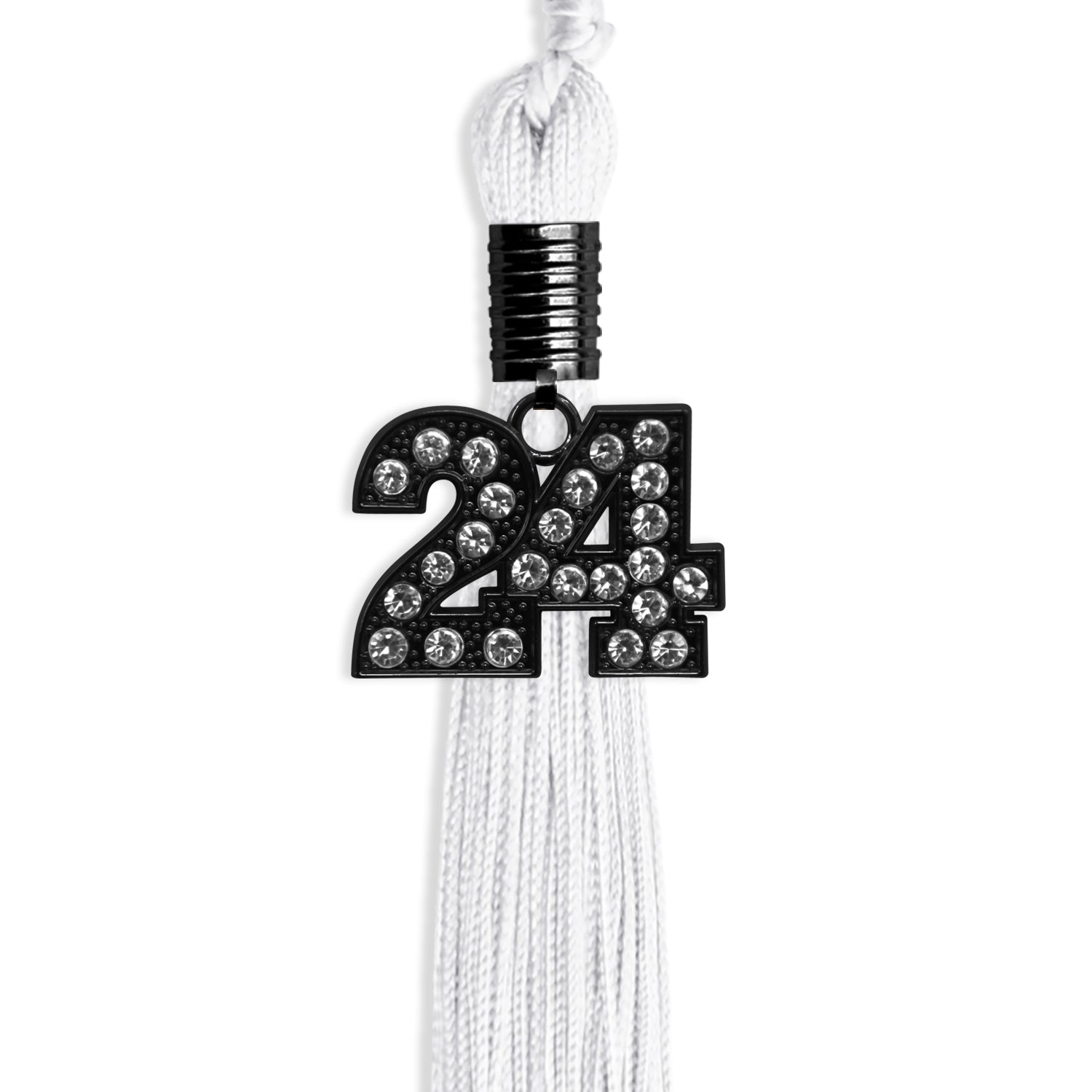 White Graduation Tassel with Black Bling Charm by Wholesale Grad Supply