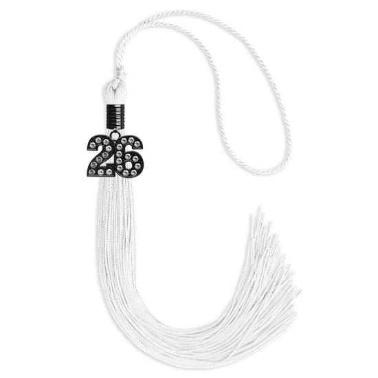 White Graduation Tassel with Black Bling Charm by Wholesale Grad Supply