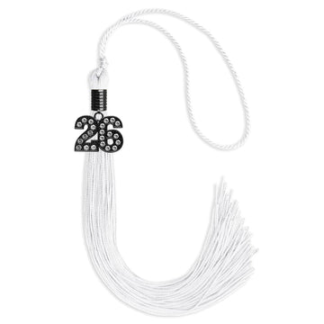 White Graduation Tassel with Black Bling Charm by Wholesale Grad Supply