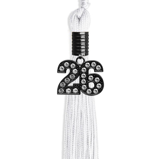 White Graduation Tassel with Black Bling Charm by Wholesale Grad Supply