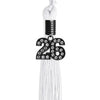White Graduation Tassel with Black Bling Charm by Wholesale Grad Supply