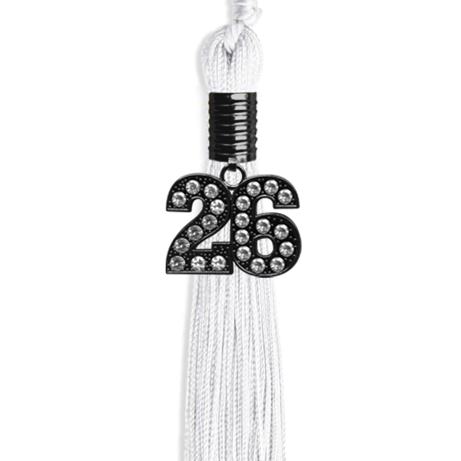 White Graduation Tassel with Black Bling Charm by Wholesale Grad Supply
