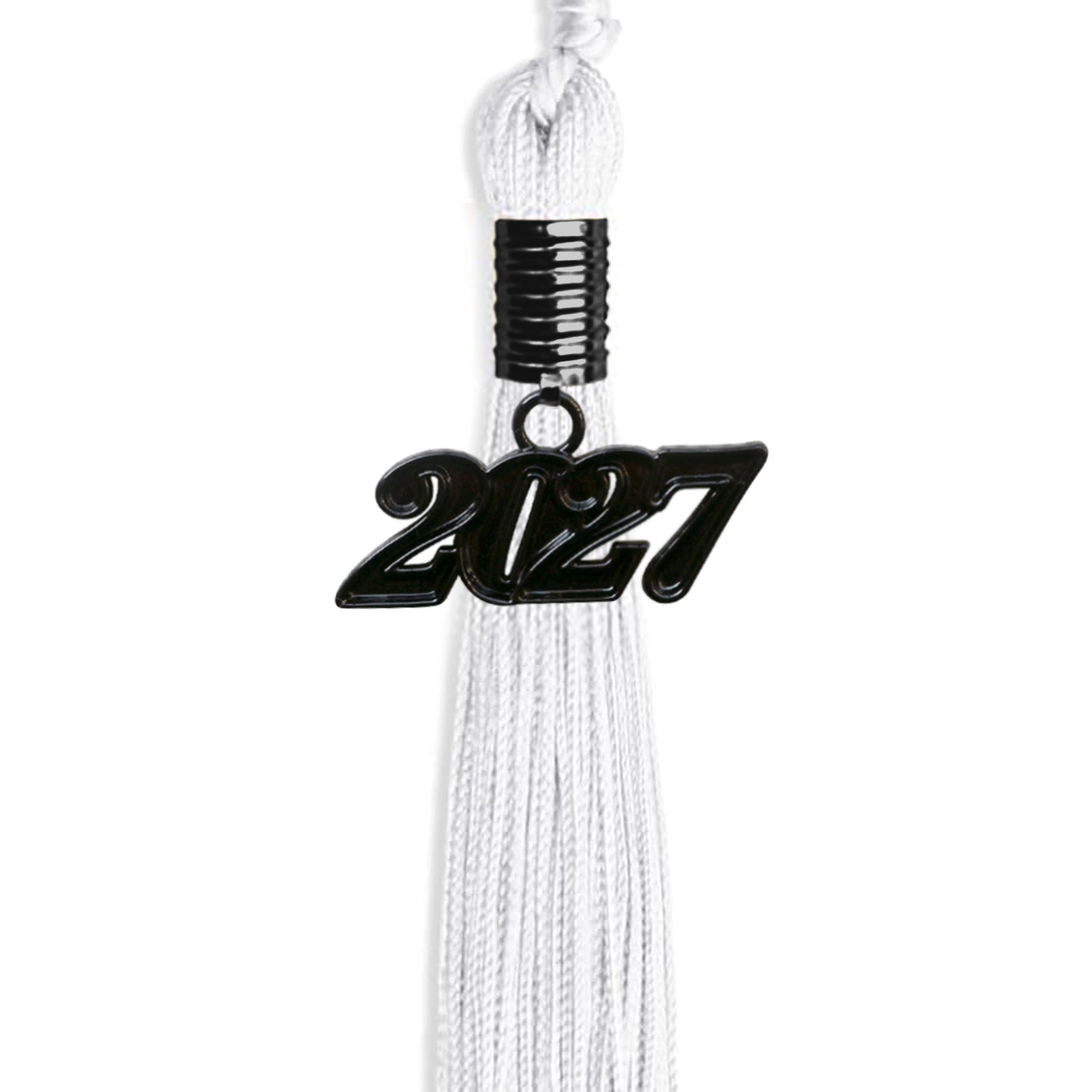 White Graduation Tassel with Black Bling Charm by Wholesale Grad Supply