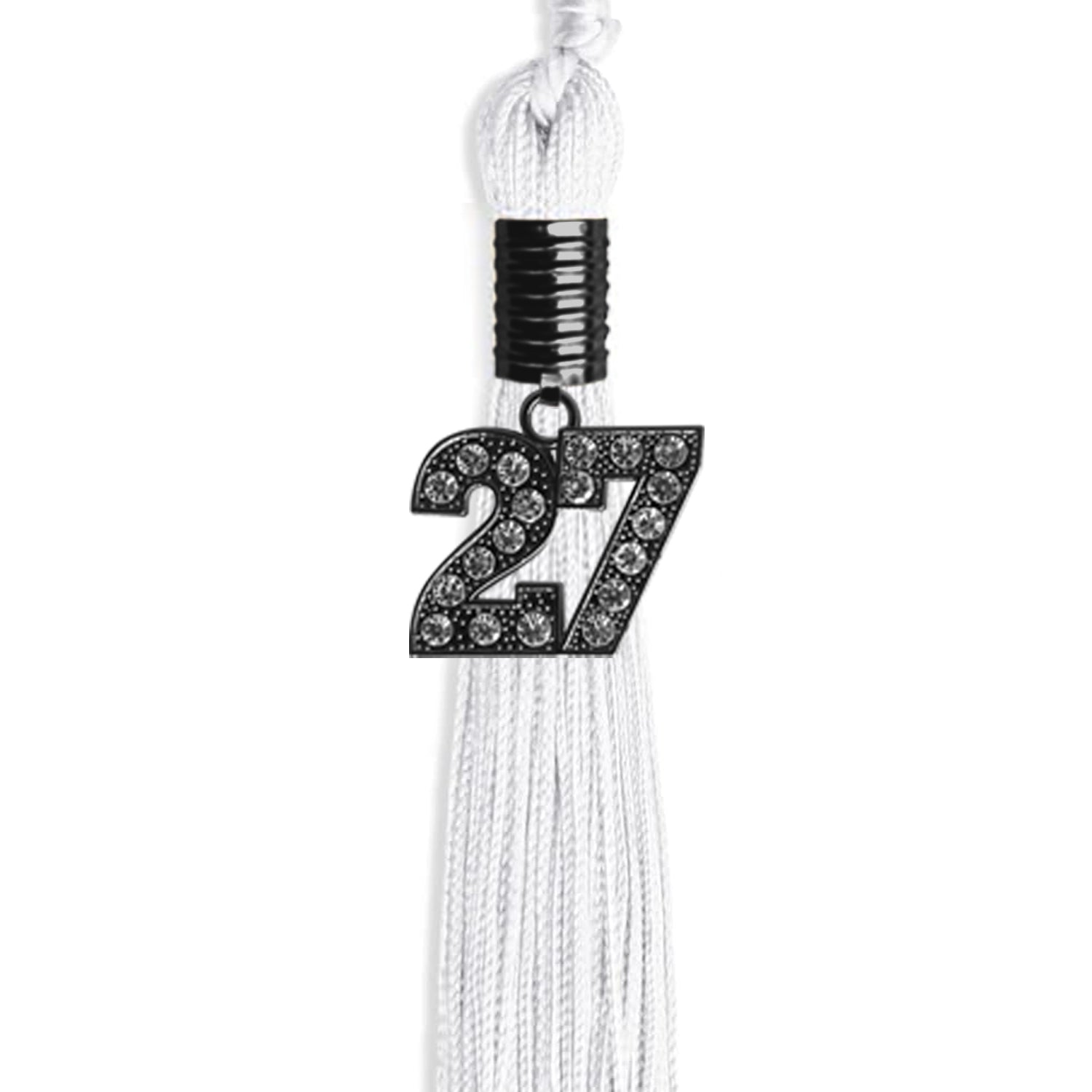 White Graduation Tassel with Black Bling Charm by Wholesale Grad Supply