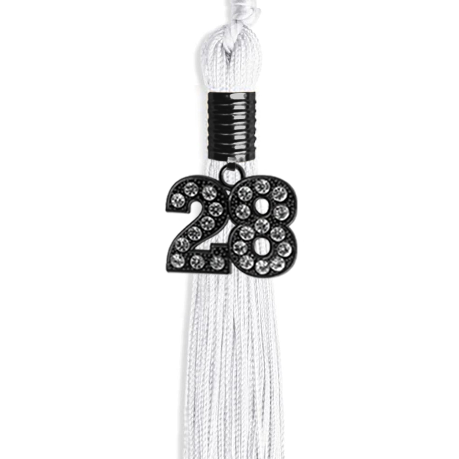 White Graduation Tassel with Black Bling Charm by Wholesale Grad Supply