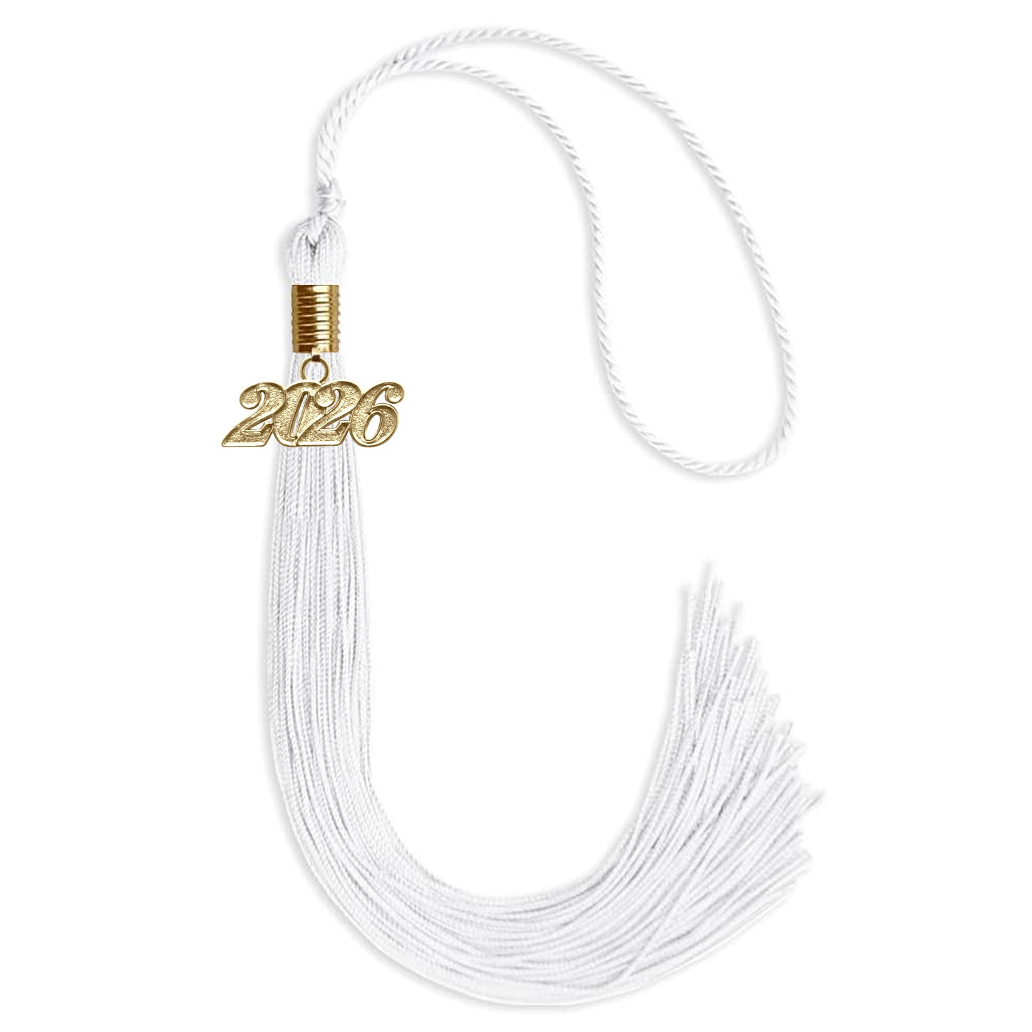 White Graduation Tassel with Gold Bling Charm by Wholesale Grad Supply