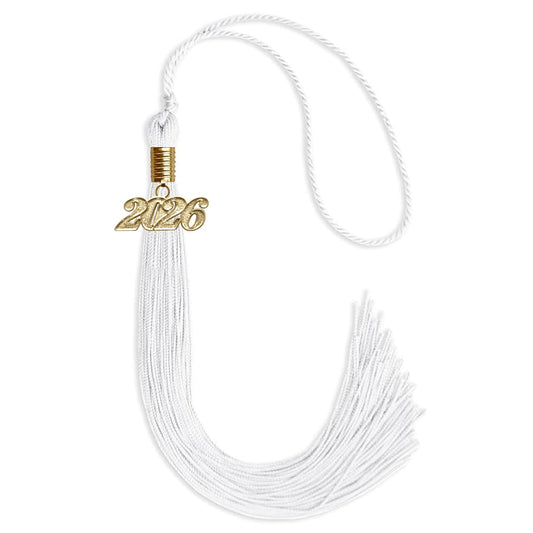 White Graduation Tassel with Gold Bling Charm by Wholesale Grad Supply