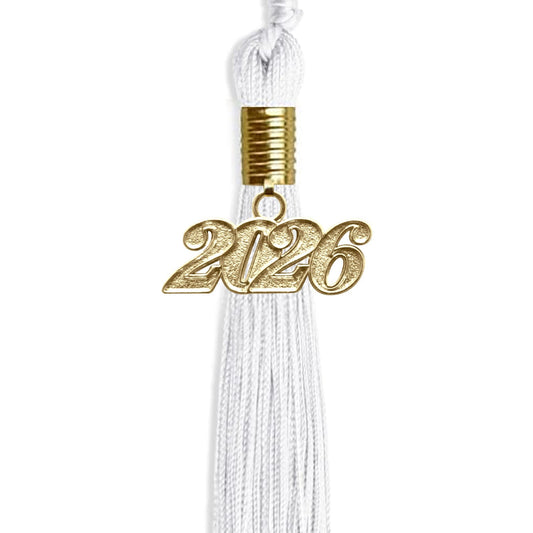 White Graduation Tassel with Gold Bling Charm by Wholesale Grad Supply