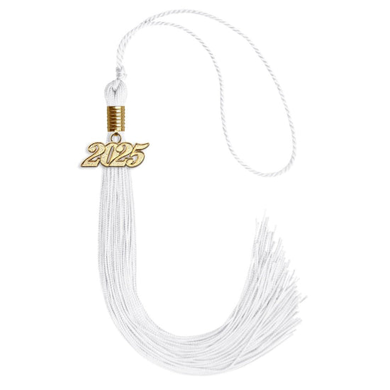 White Graduation Tassel with Gold Bling Charm by Wholesale Grad Supply