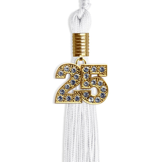 White Graduation Tassel with Gold Bling Charm by Wholesale Grad Supply