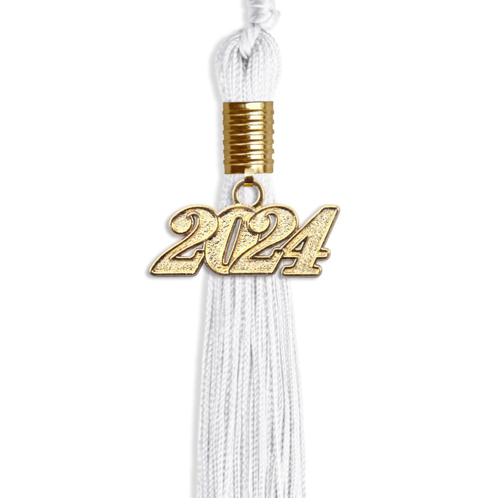 White Graduation Tassel with Gold Bling Charm by Wholesale Grad Supply