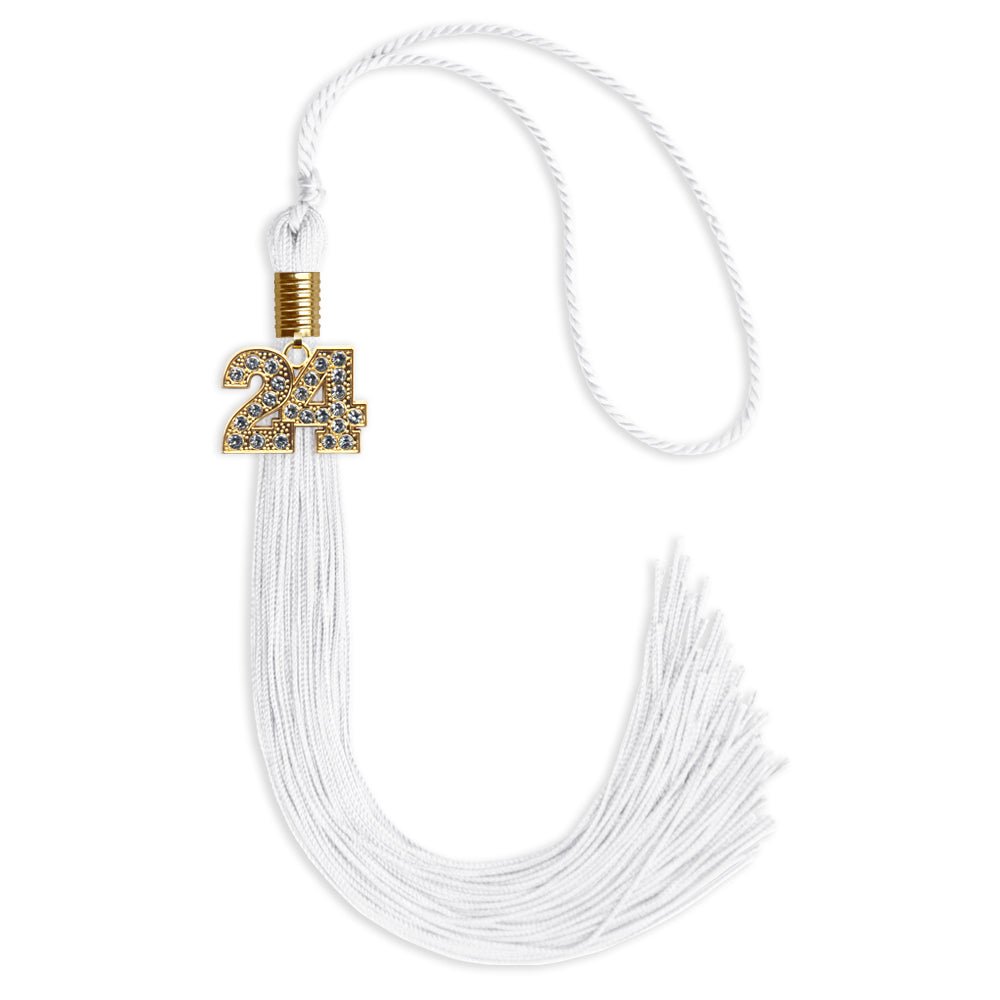 White Graduation Tassel with Gold Bling Charm by Wholesale Grad Supply