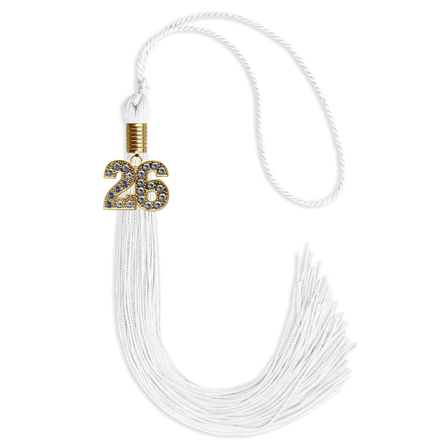 White Graduation Tassel with Gold Bling Charm by Wholesale Grad Supply