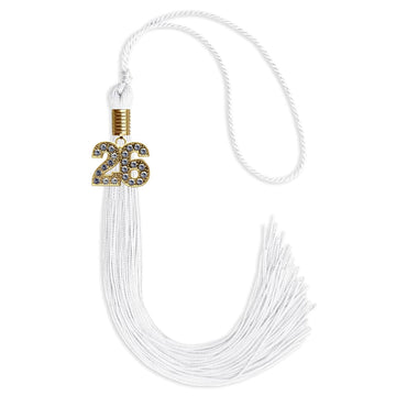 White Graduation Tassel with Gold Bling Charm by Wholesale Grad Supply