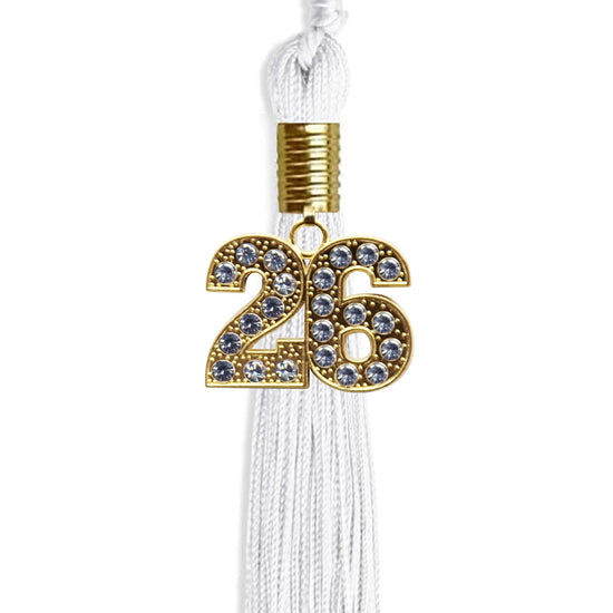 White Graduation Tassel with Gold Bling Charm by Wholesale Grad Supply