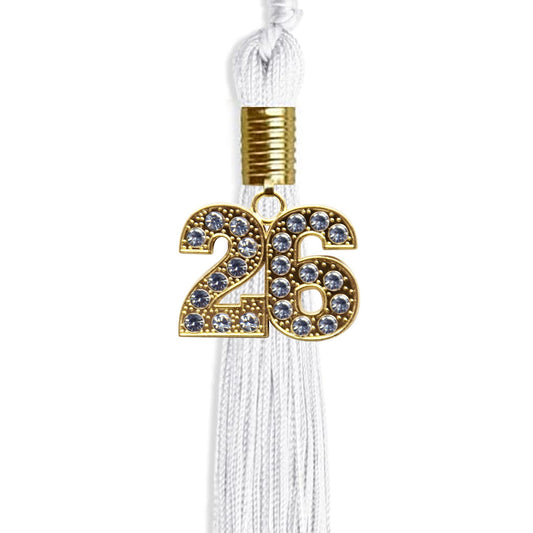 White Graduation Tassel with Gold Bling Charm by Wholesale Grad Supply