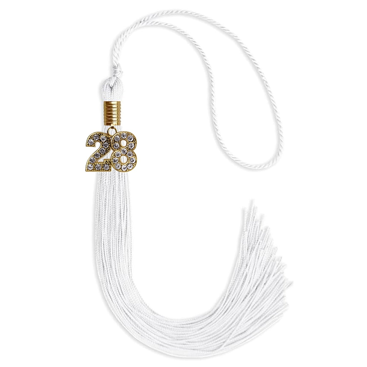 White Graduation Tassel with Gold Bling Charm by Wholesale Grad Supply