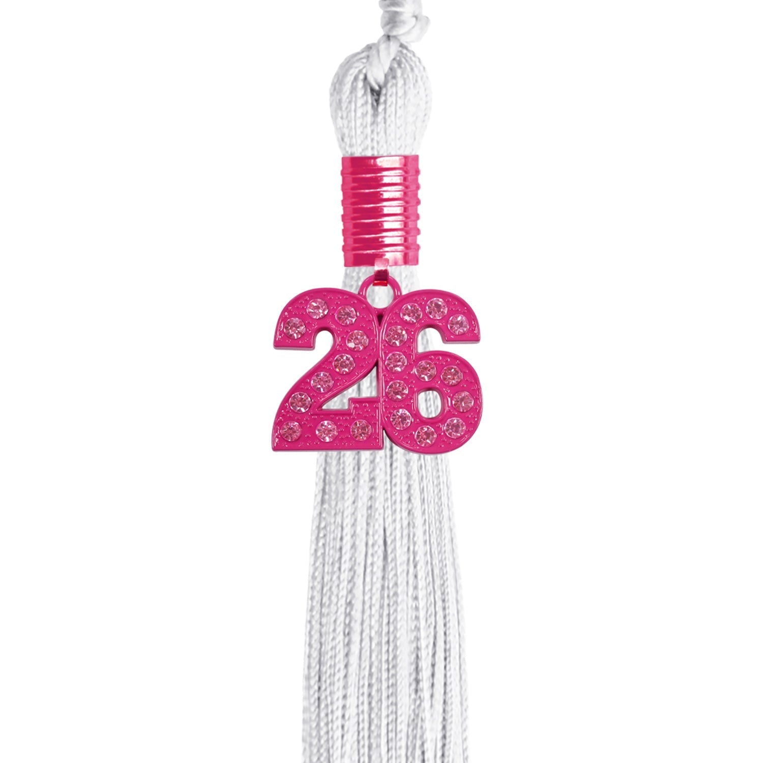 White Graduation Tassel with Pink Bling Charm by Wholesale Grad Supply