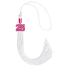 White Graduation Tassel with Pink Bling Charm by Wholesale Grad Supply