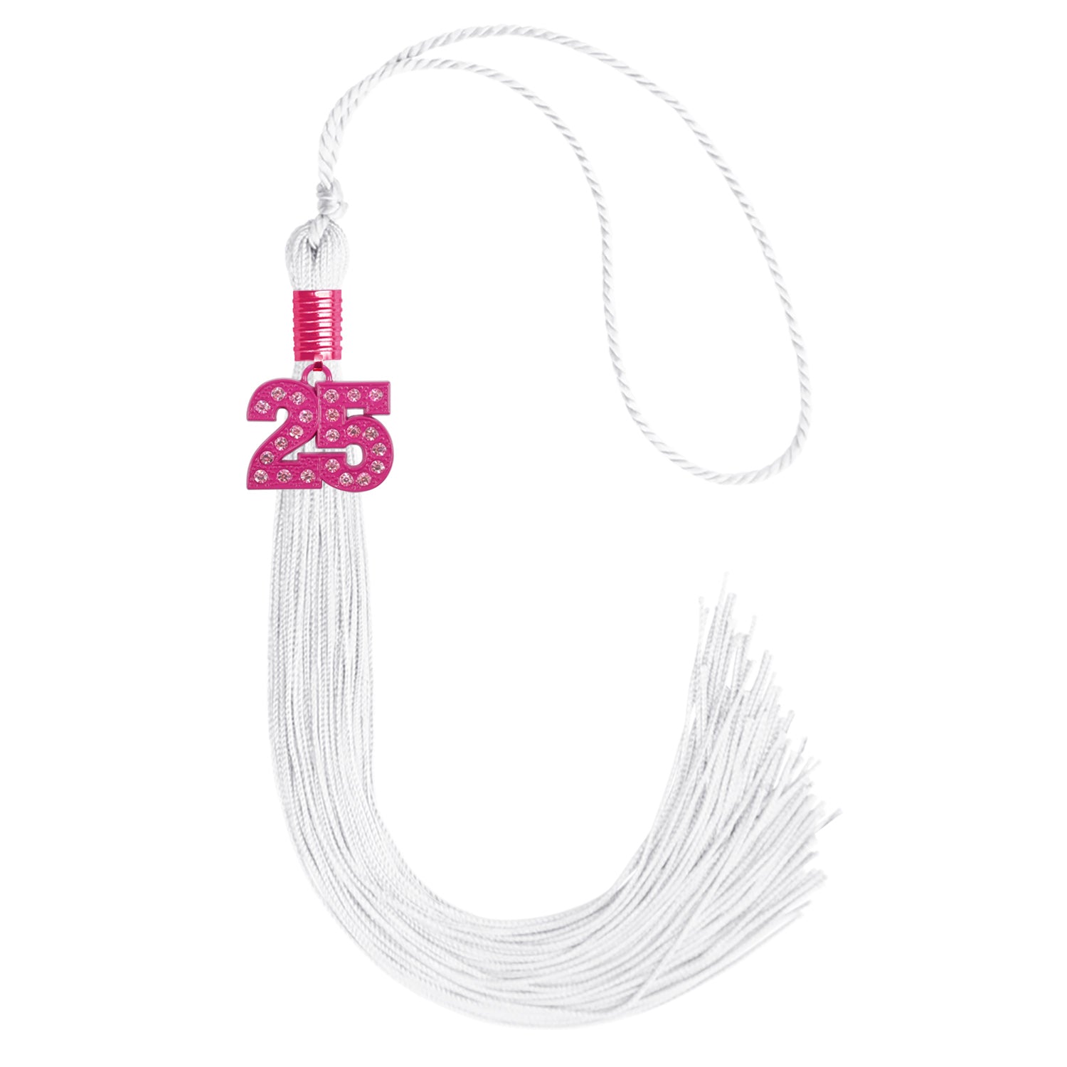 White Graduation Tassel with Pink Bling Charm by Wholesale Grad Supply