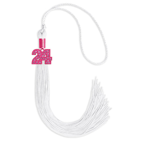 White Graduation Tassel with Pink Bling Charm by Wholesale Grad Supply