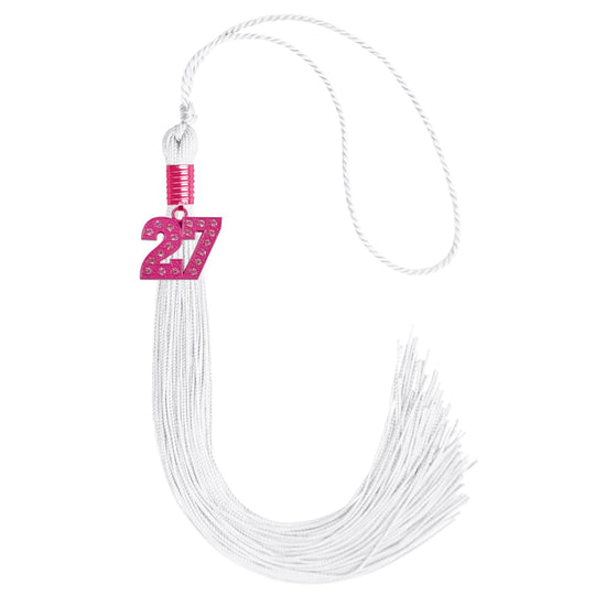 White Graduation Tassel with Pink Bling Charm by Wholesale Grad Supply