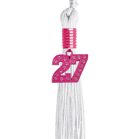 White Graduation Tassel with Pink Bling Charm by Wholesale Grad Supply