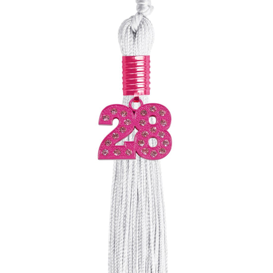 White Graduation Tassel with Pink Bling Charm by Wholesale Grad Supply