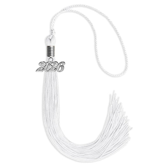White Graduation Tassel with Silver Bling Charm by Wholesale Grad Supply