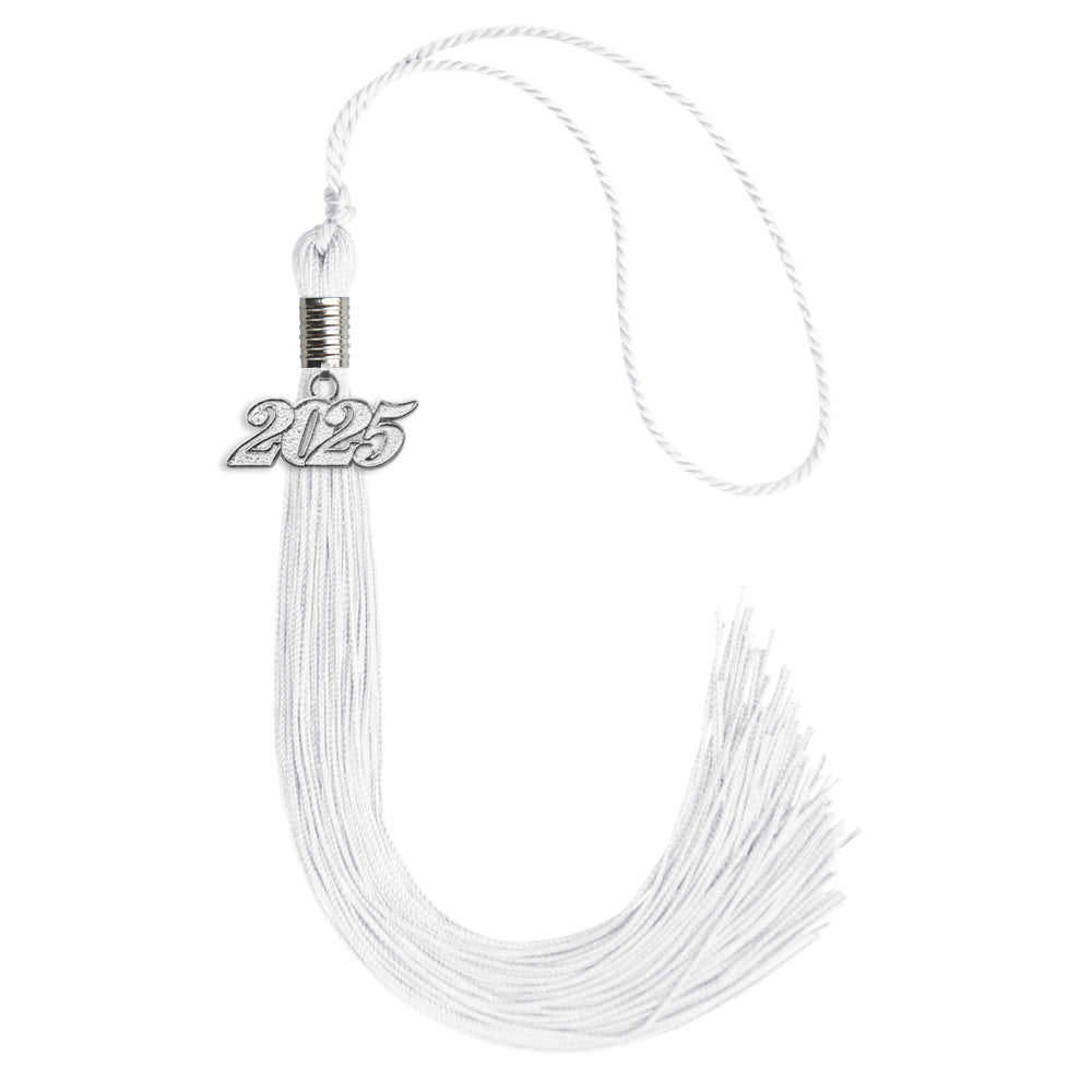 White Graduation Tassel with Silver Bling Charm by Wholesale Grad Supply